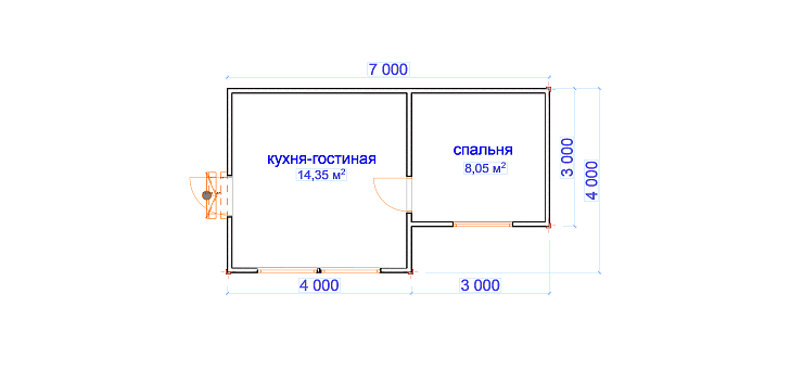 Каркасный садовый дом 4.0х7.0м, с террасой 3х3м. 