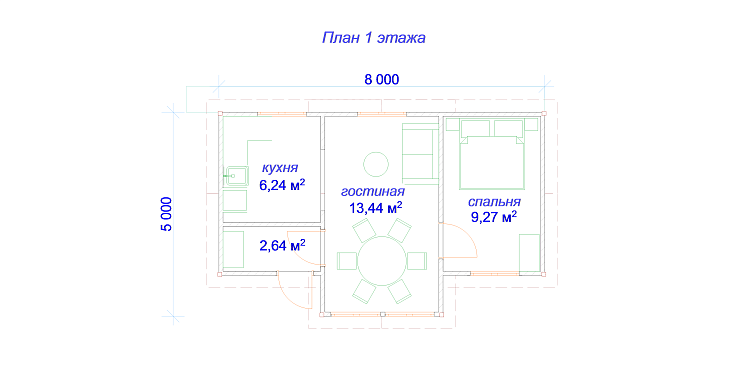 Каркасный садовый дом 5х8м с террасой. 